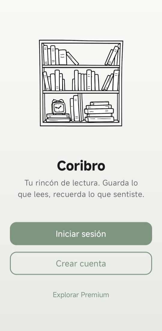Pantalla principal de Coribro con accesos rápidos y resumen lector